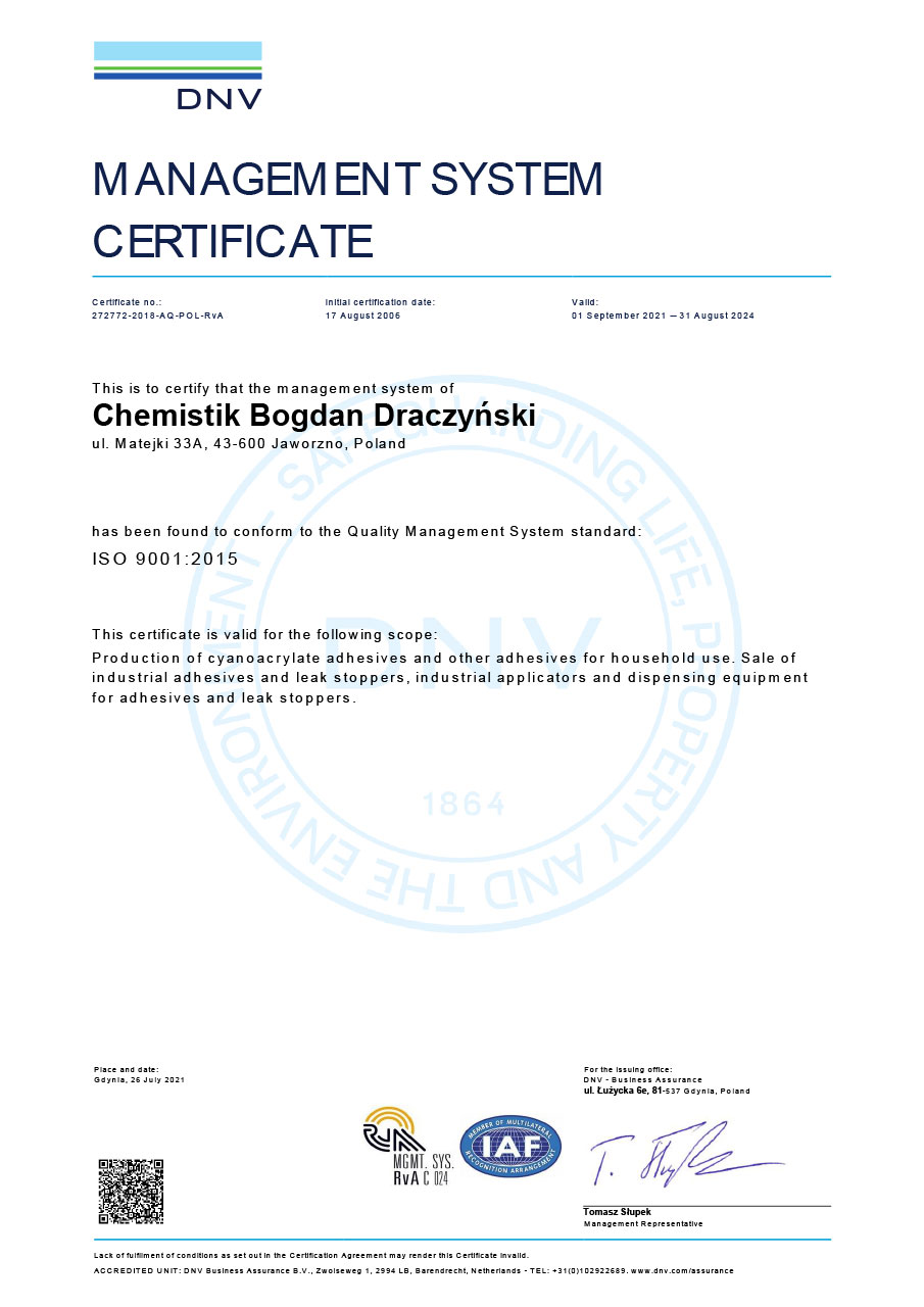 Management System Certificate ISO 9001-2015
